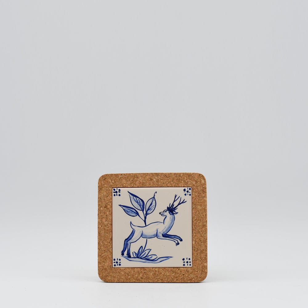 Animais do bosque I Ceramic and Cork Trivet - 5.9" (3 patterns)