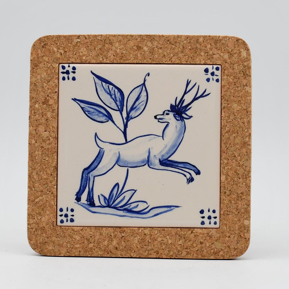 Animais do bosque I Ceramic and Cork Trivet - 5.9" (3 patterns) Pattern #1