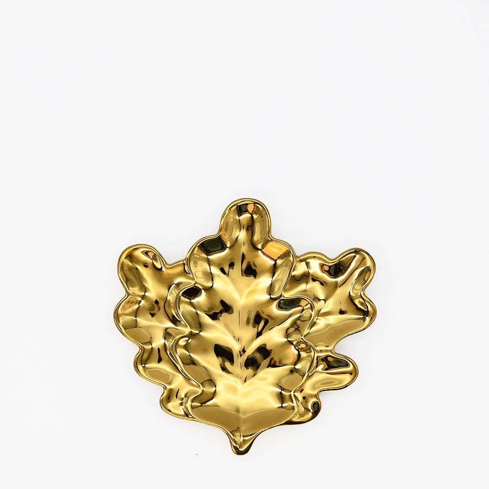 Assiette en grés doré "Feuille de chêne"