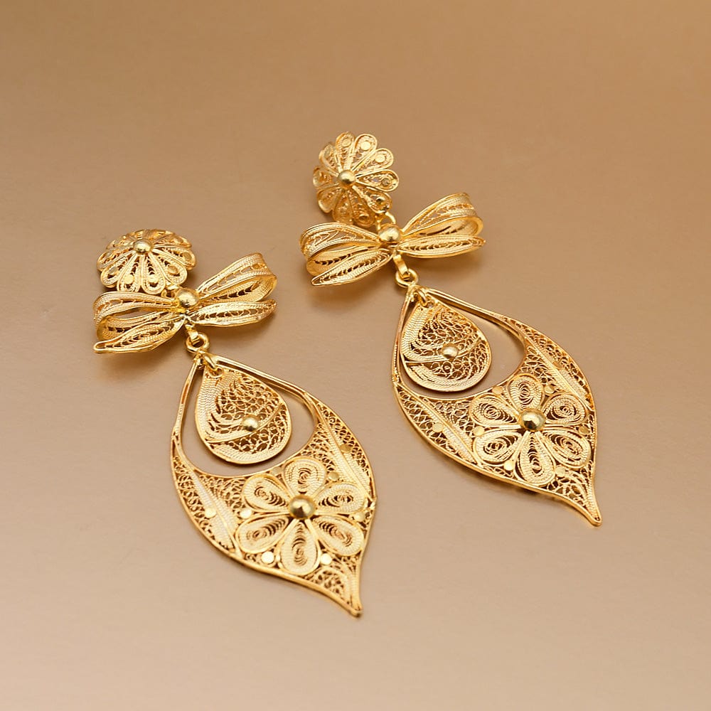 Brincos À Princesa I Gold-plated Silver Filigree Earrings 0.9 oz - 3.5"