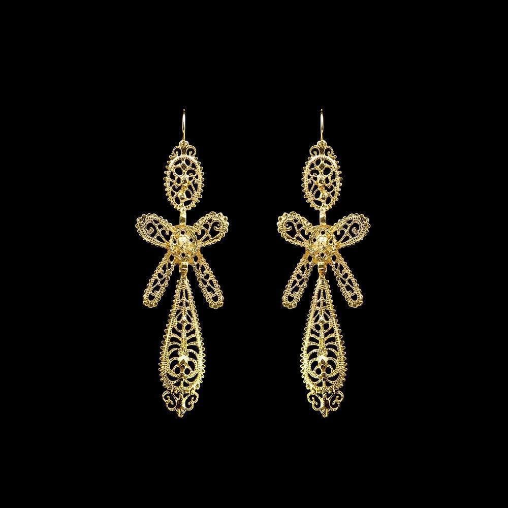 Brincos À Rei I Gold-plated Silver Filigree Earrings 1.8 oz - 2.6''