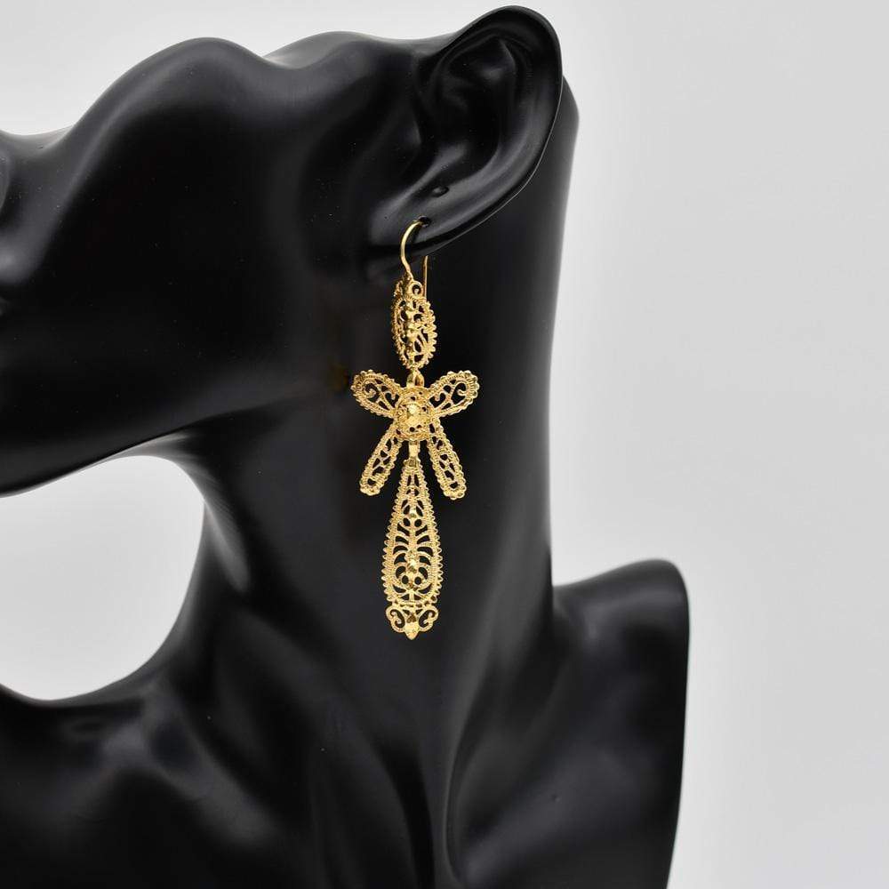 Brincos À Rei I Gold-plated Silver Filigree Earrings 1.8 oz - 2.6''