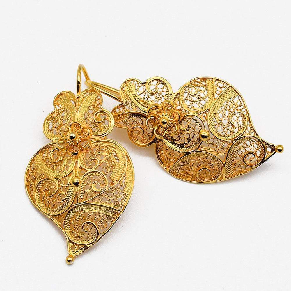 Corãçao de Viana I Gold-plated Silver Filigree Earrings 0.1 oz - 1.4''