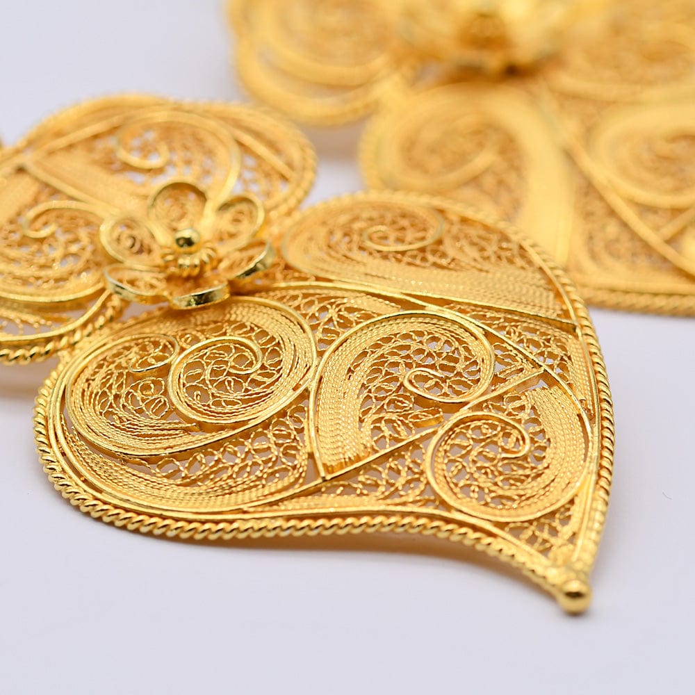 Coração de Viana I Gold-plated Silver Filigree Earrings 0.5 oz - 2.6''