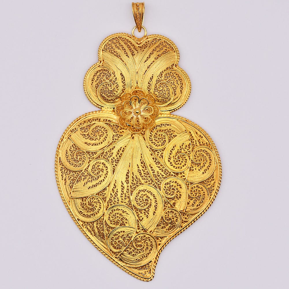 Coração de Viana I Gold-plated Silver Filigree Pendant 1.2 oz - 4.3''