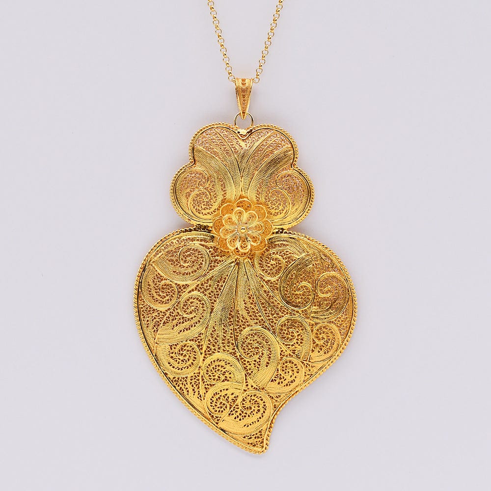 Coração de Viana I Gold-plated Silver Filigree Pendant 1.2 oz - 4.3''