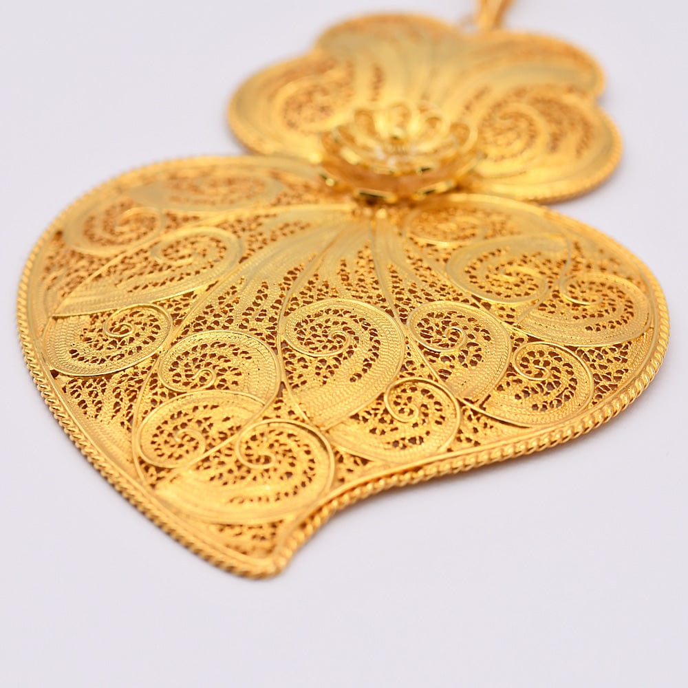 Coração de Viana I Gold-plated Silver Filigree Pendant 1.2 oz - 4.3''
