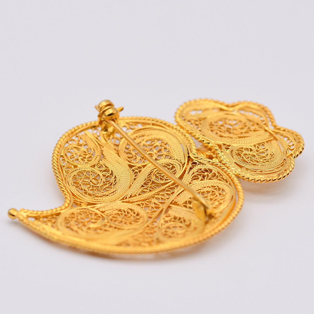 Coração de Viana I Gold-plated Silver Filigree Pin 0.4 oz - 2.4"