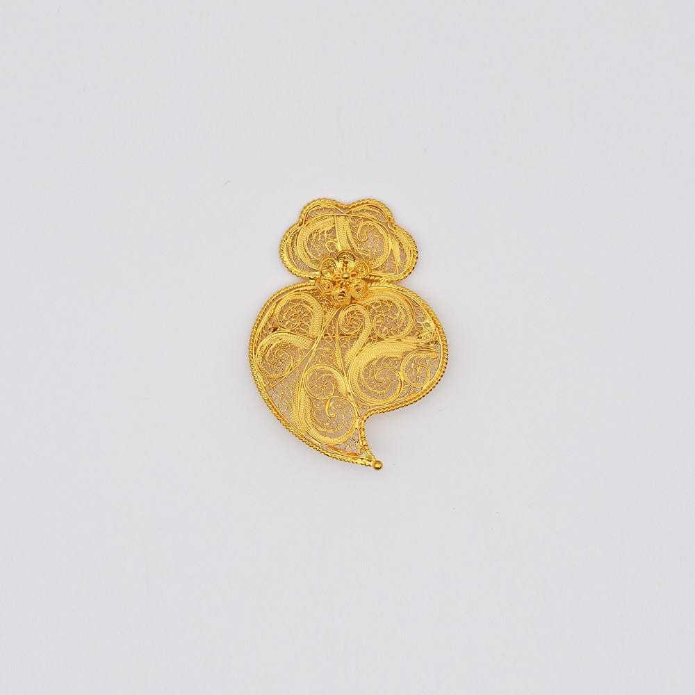 Coração de Viana I Gold-plated Silver Filigree Pin 0.4 oz - 2.4"