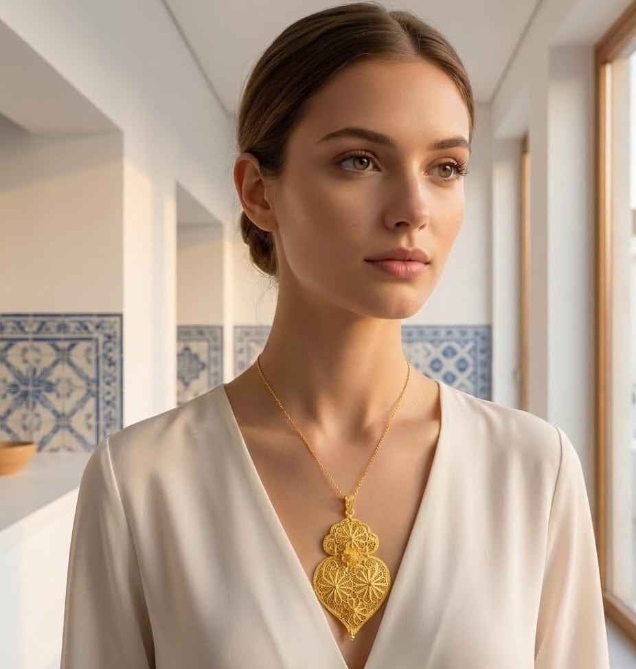 Coração de Viana I Pendentif en argent doré - 8cm