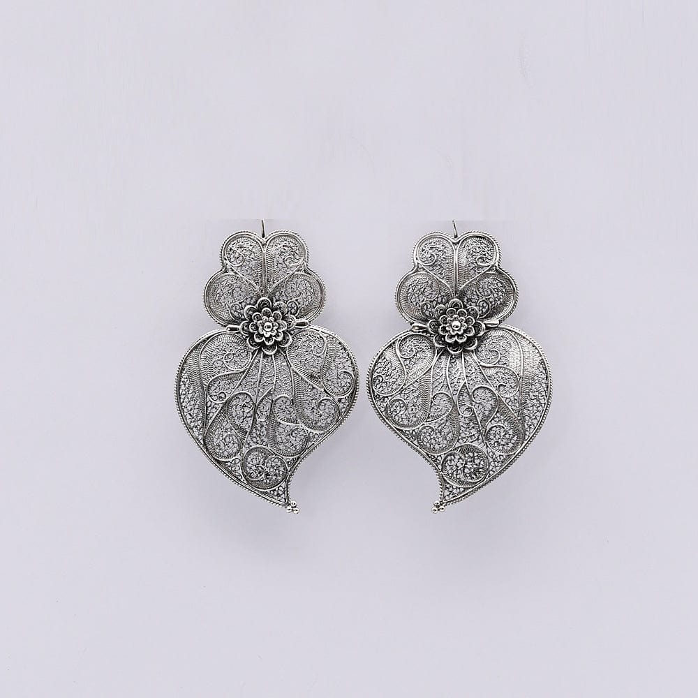 Coração de Viana I Silver Filigree Earrings 0.1 oz - 2.6"