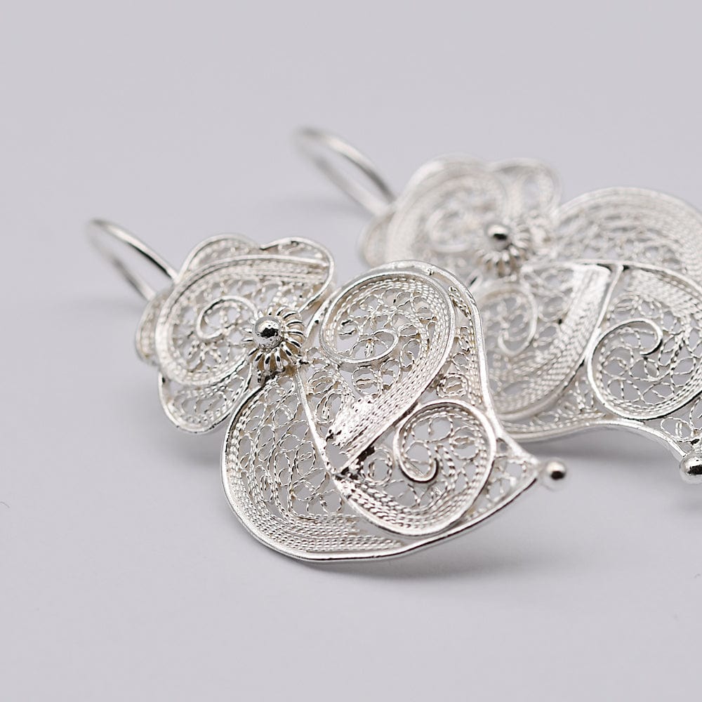 Coração de Viana I Silver Filigree Earrings 0.2 oz - 1.2''