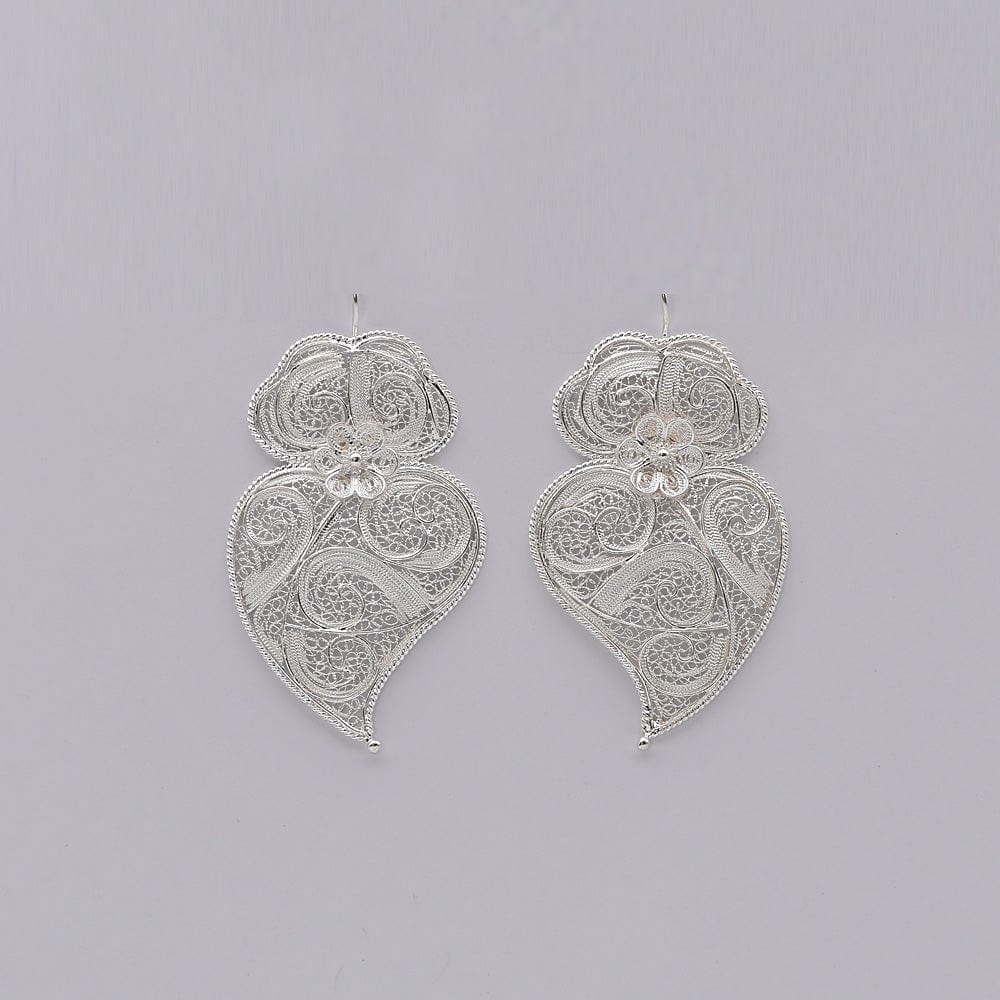 Coração de Viana I Silver Filigree Earrings 0.8 oz - 2.6'