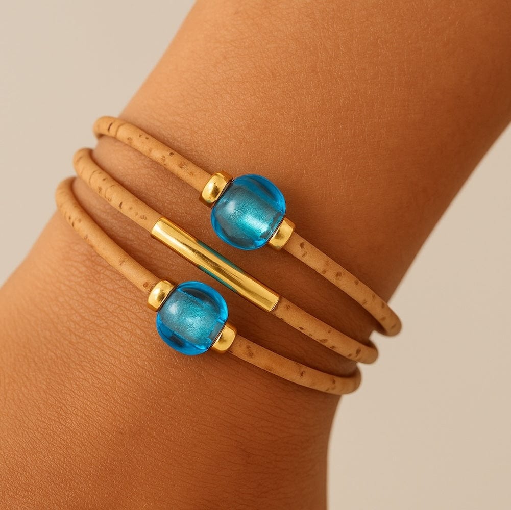 Cork Bracelet with Beads - Turquoise