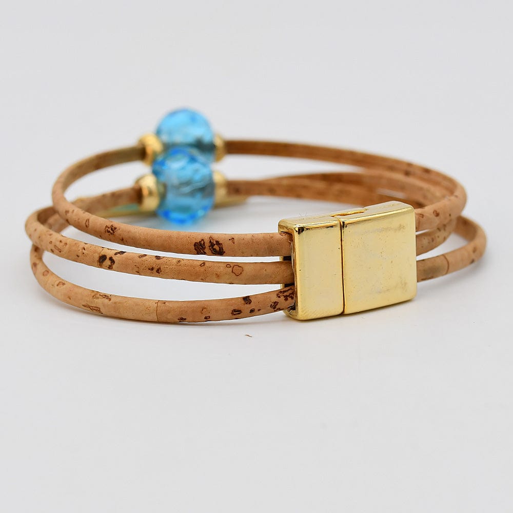Cork Bracelet with Beads - Turquoise