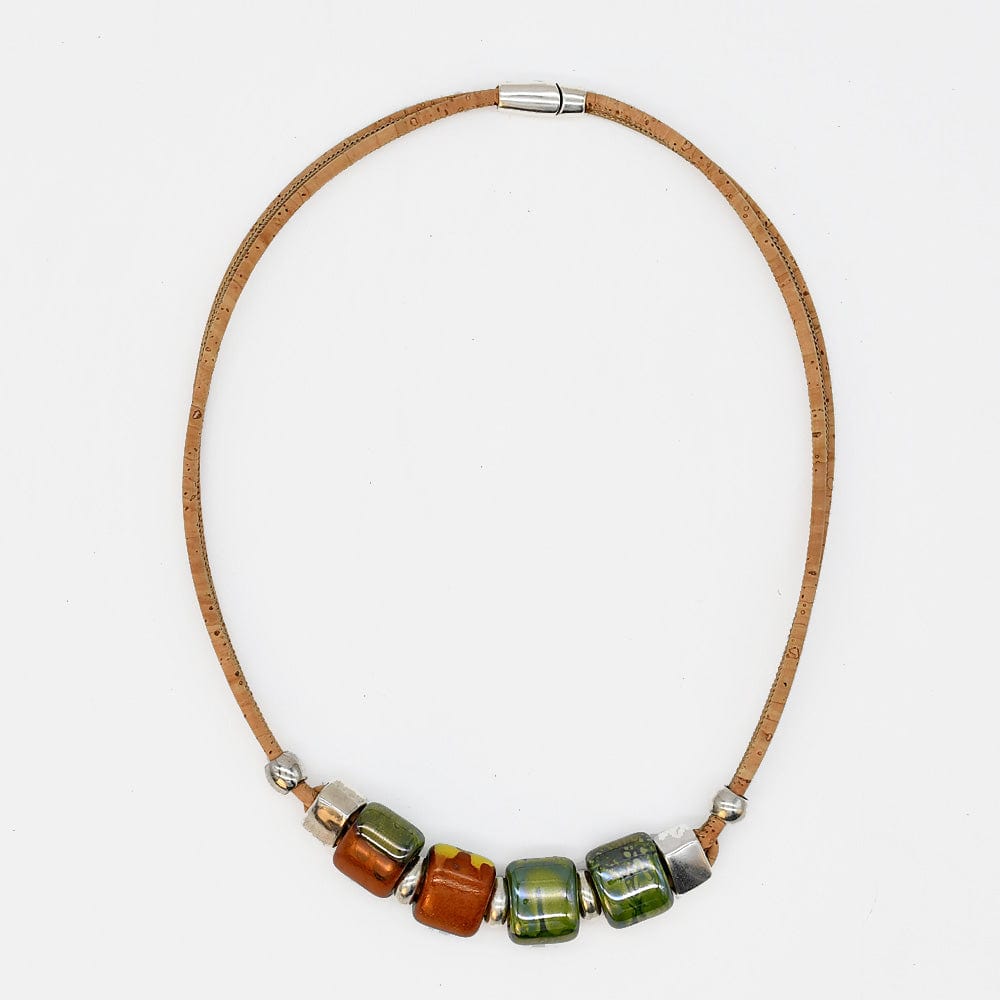 Cork Necklace with 4 Beads - Green