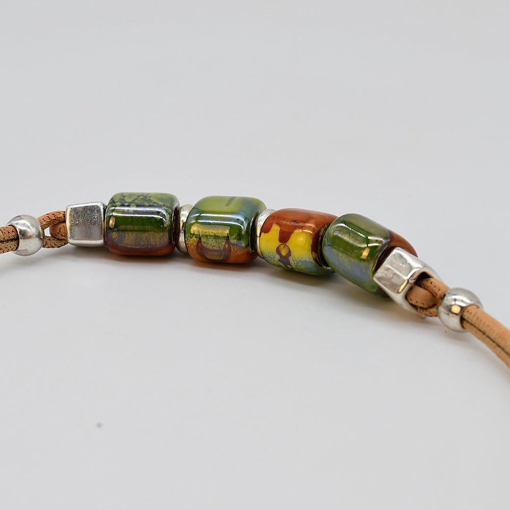 Cork Necklace with 4 Beads - Green