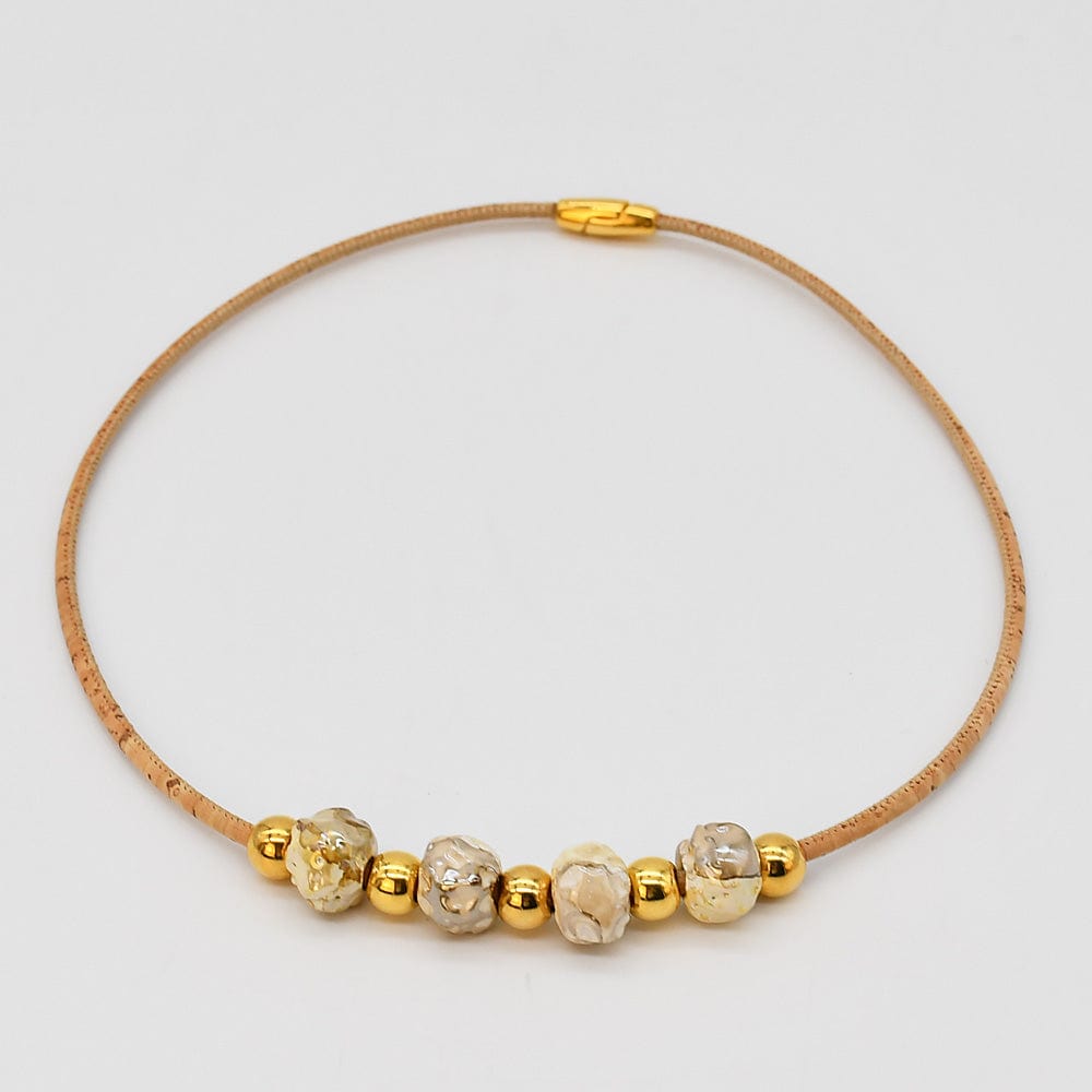 Cork Necklace with 4 Beads - Grey