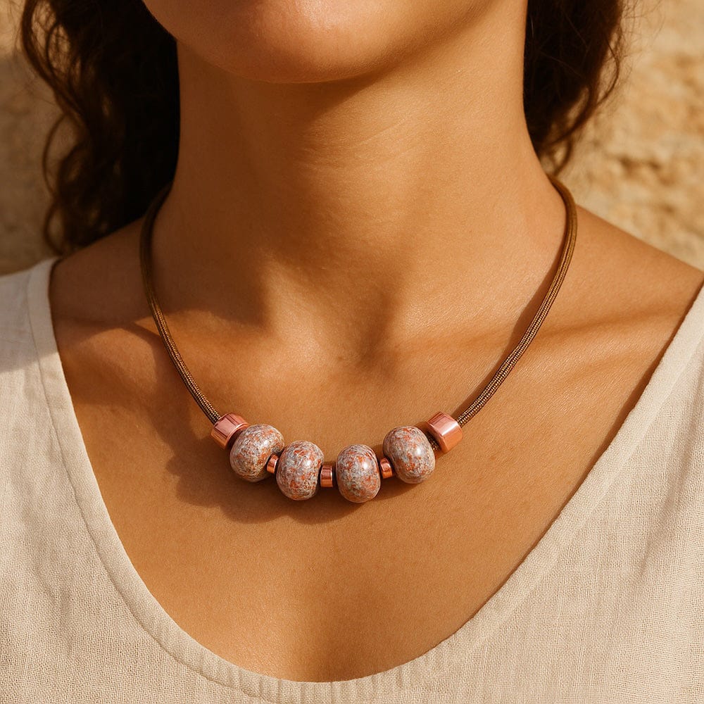 Cork Necklace with 4 Beads - Pink