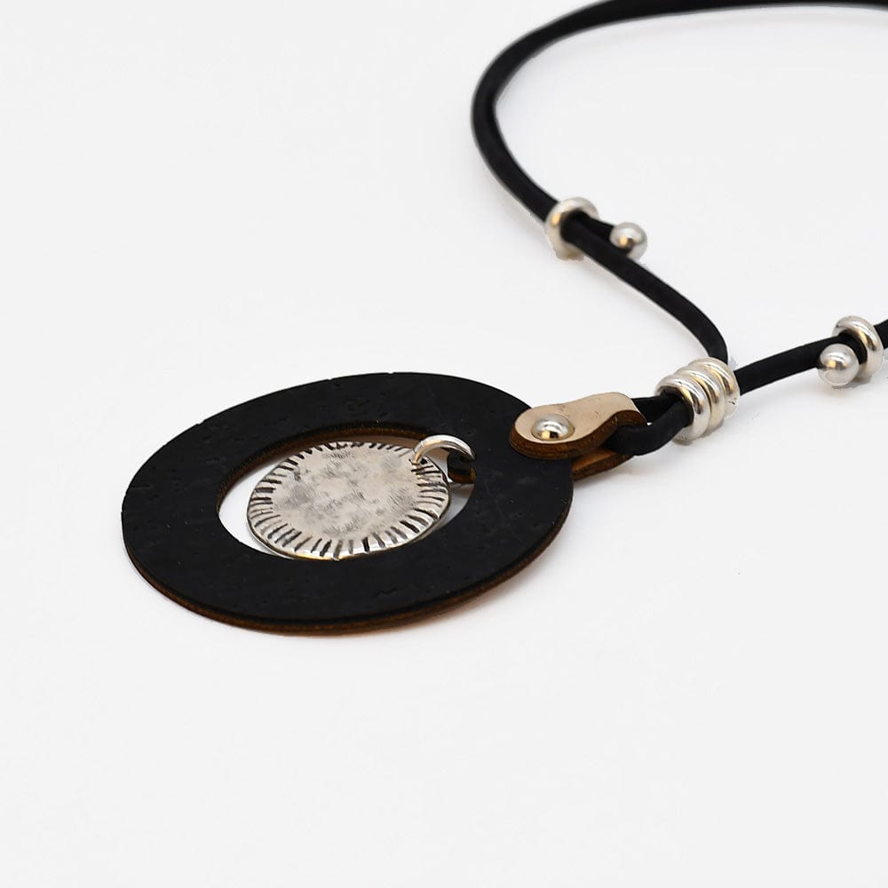 Cork Necklace with Hammered Metal Pendant