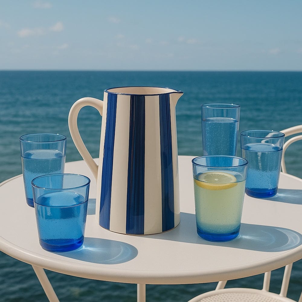 Costa Nova Mar I Striped Ceramic Pitcher - Blue