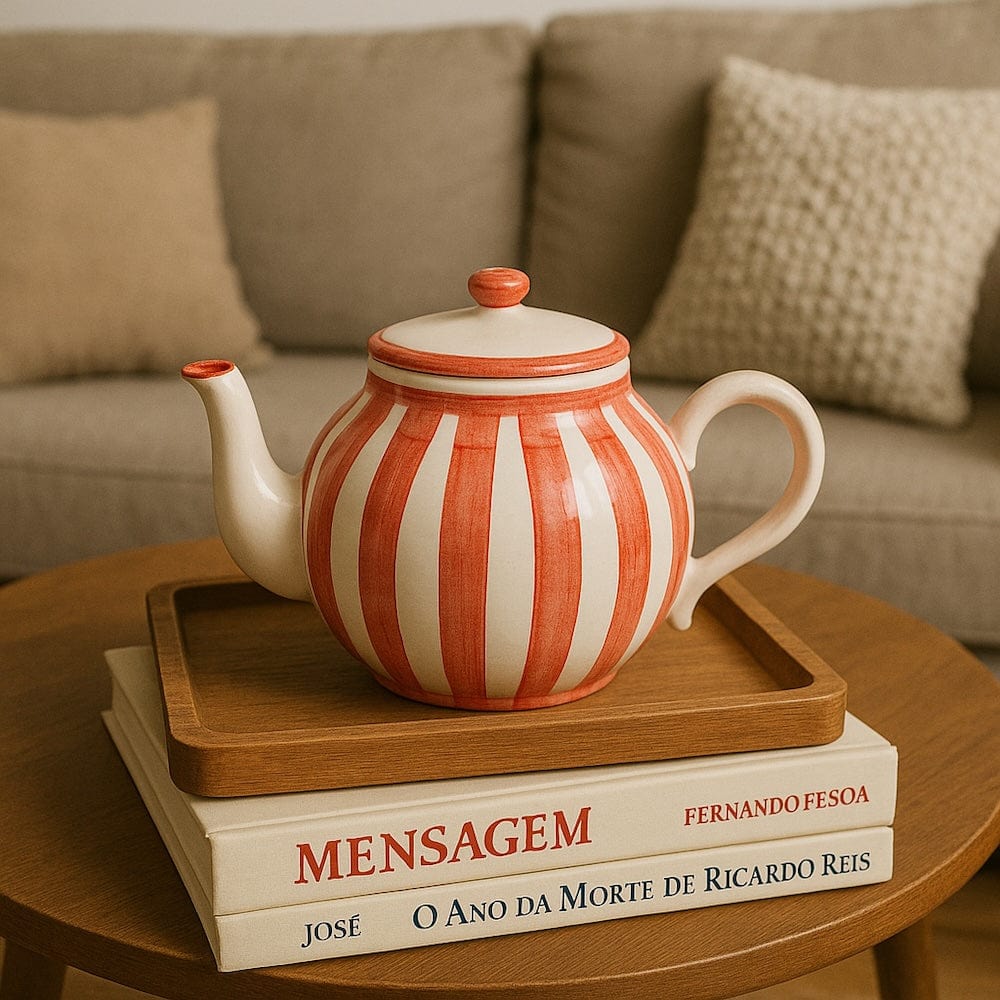 Costa Nova Mar I Striped Ceramic Tea Pot - Red