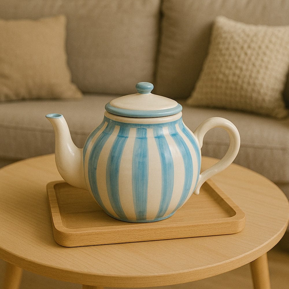 Costa Nova Mar I Striped Ceramic Tea Pot - Turquoise
