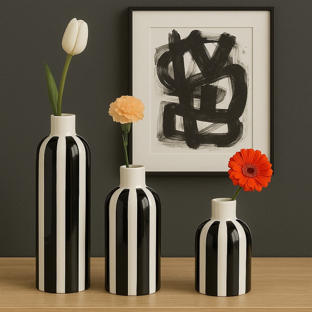 Costa Nova Mar I Striped Ceramic Vase - Black