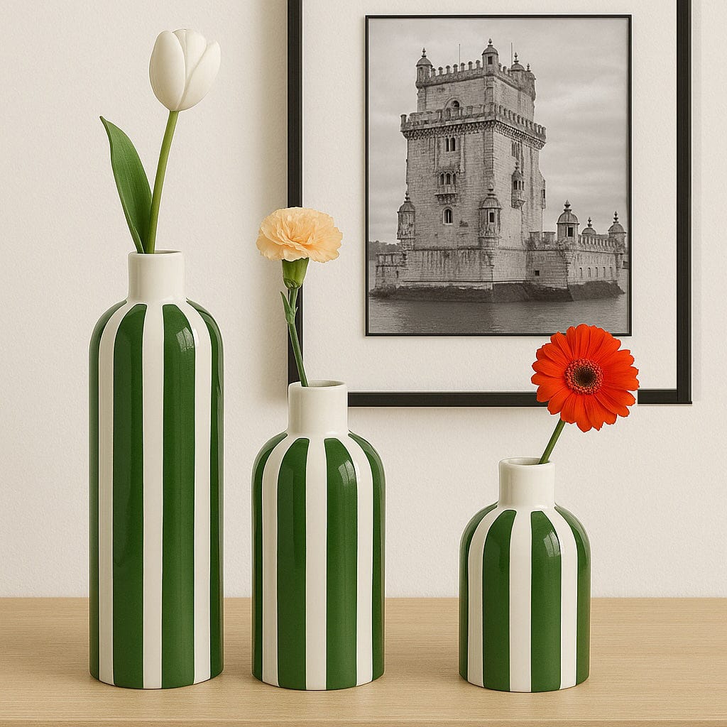 Costa Nova Mar I Striped Ceramic Vase - Green