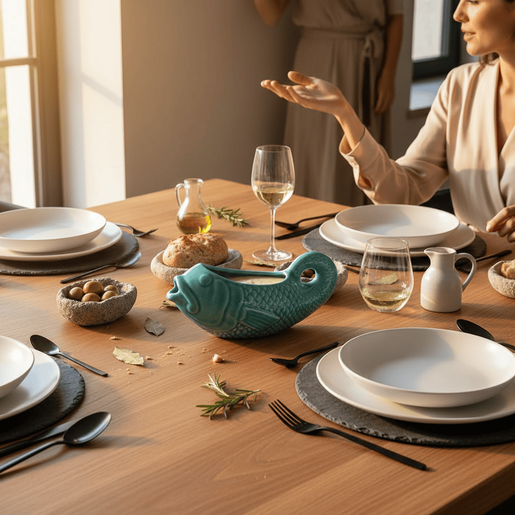 Fish-shaped Ceramic Gravy Boat - Turquoise