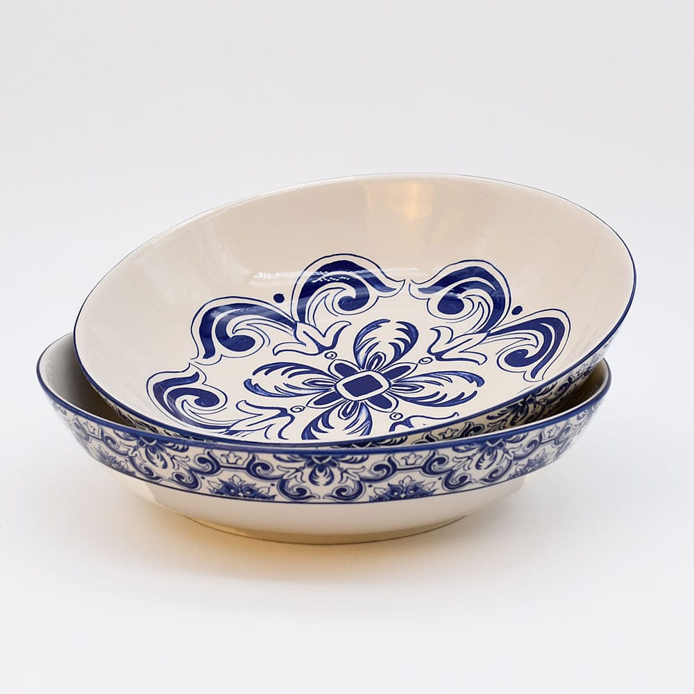 Floral I Ceramic Salad Bowl - Blue