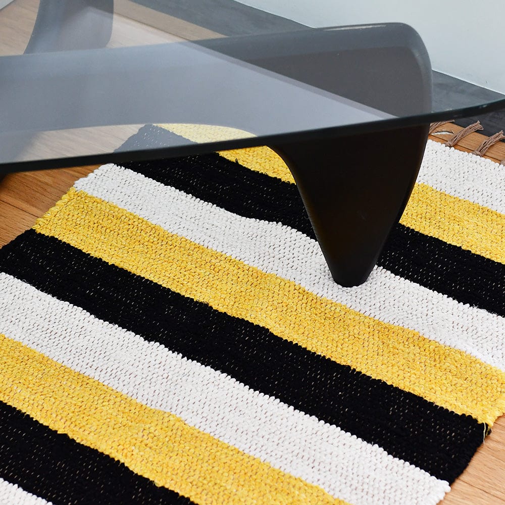 Handmade Striped Rug - Black, beige, yellow