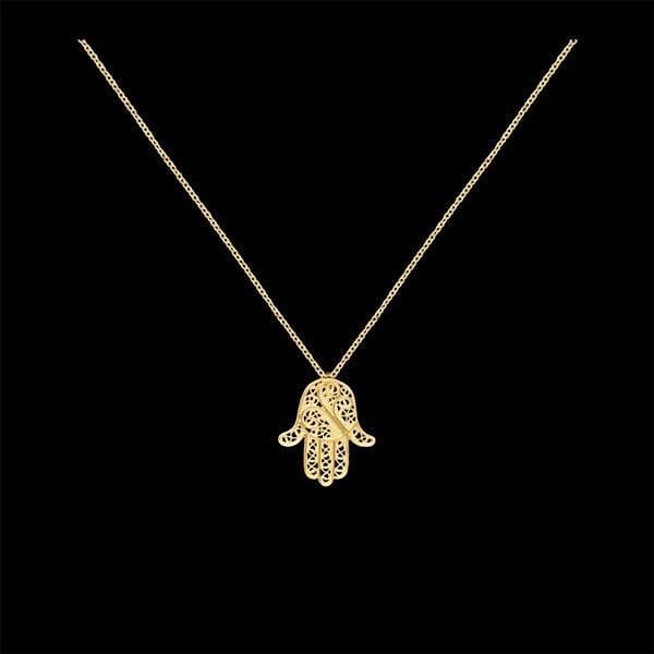 Mão de Fátima I Gold plated Silver Filigree Necklace 0.2 oz