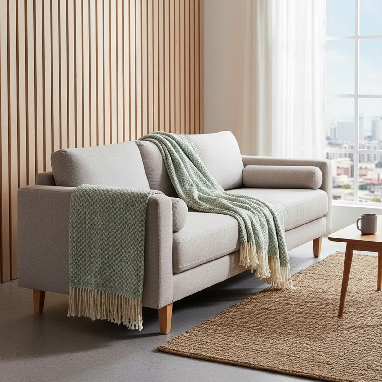 Ondas I Cotton Fringed Blanket - Light Green