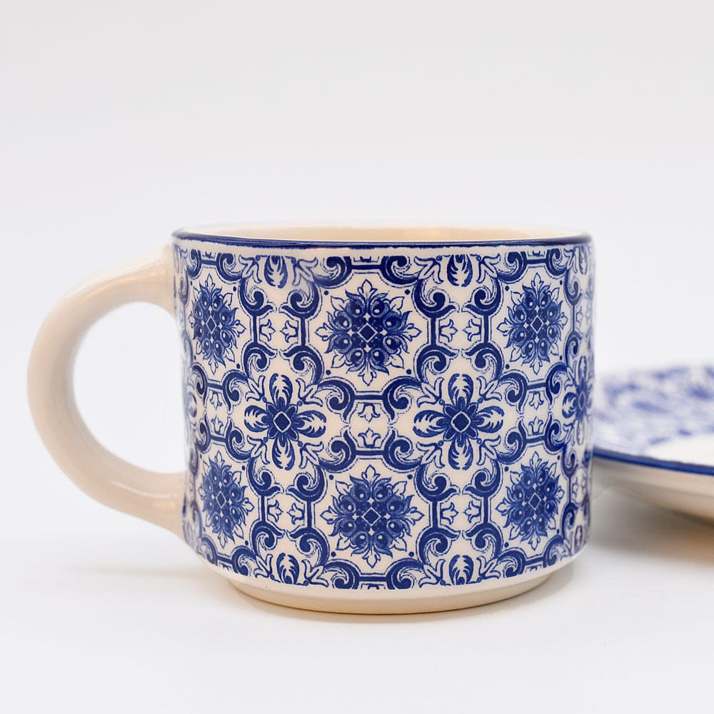 Padrão I Ceramic Cup and Saucer - Blue