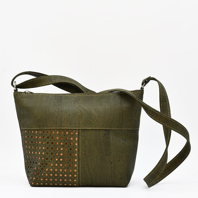 Perforated Cork Shoulder Bag - Green
