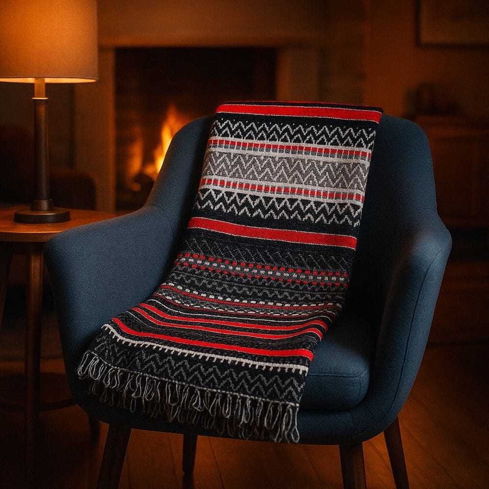 Portuguese Style fringed Blanket - Black