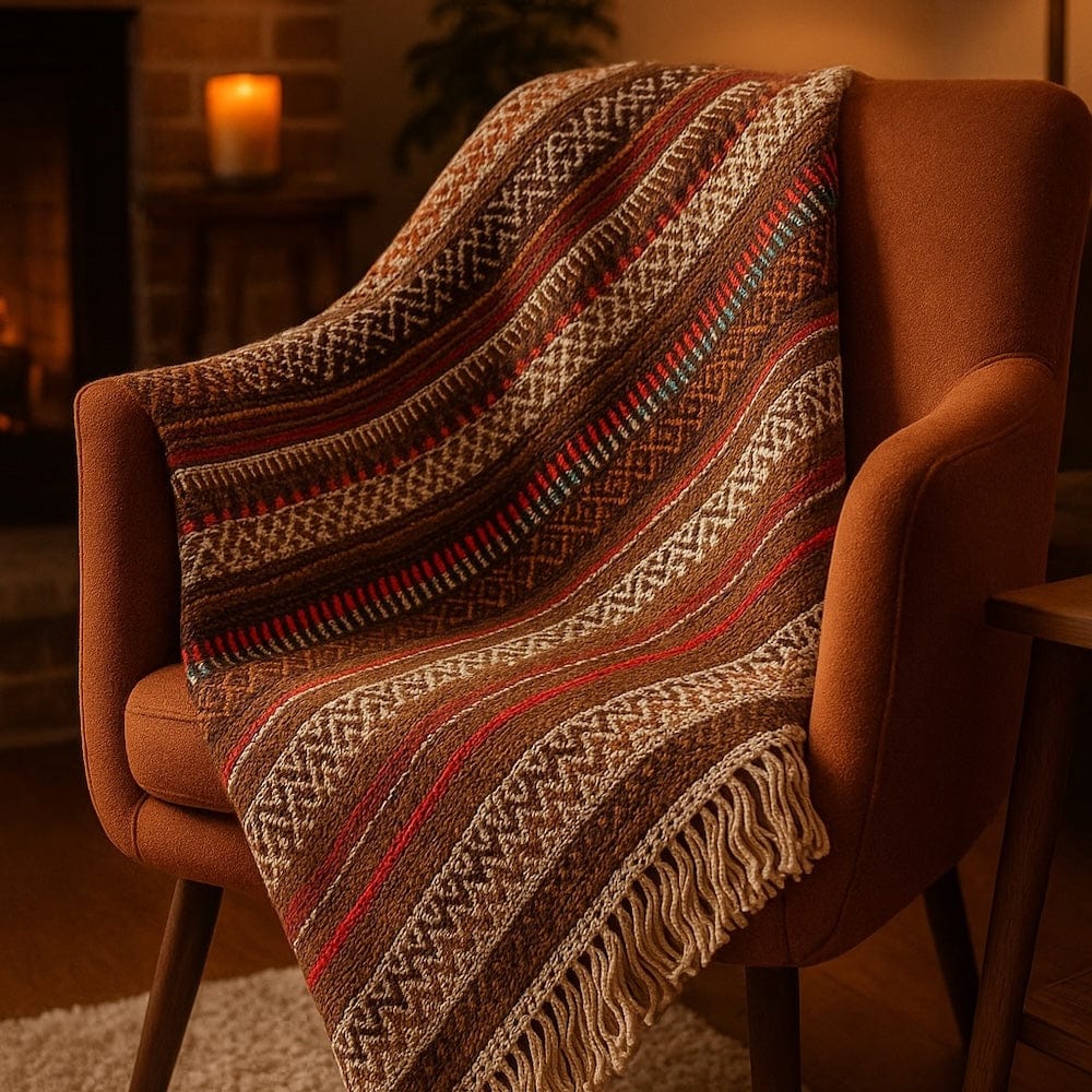 Portuguese Style fringed Blanket - Brown