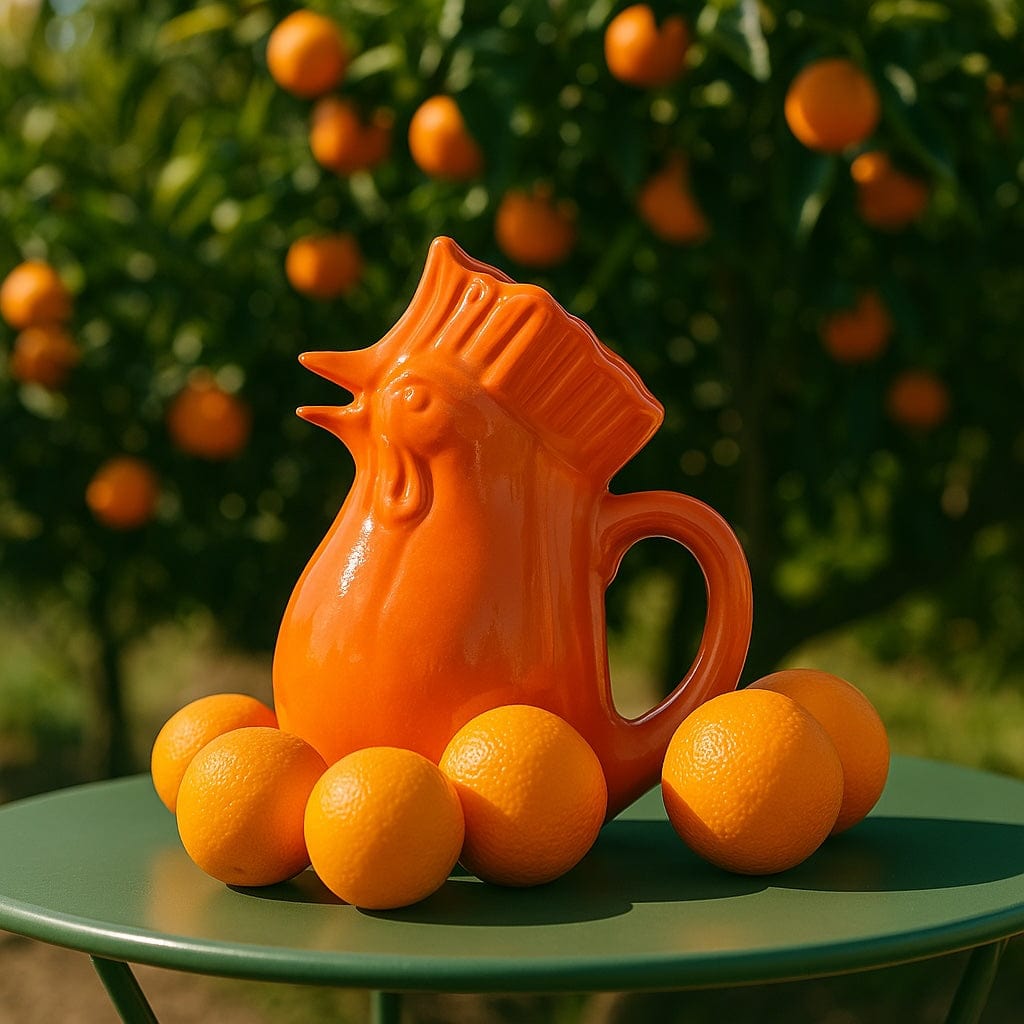 Rooster-Shaped Ceramic Pitcher - Orange