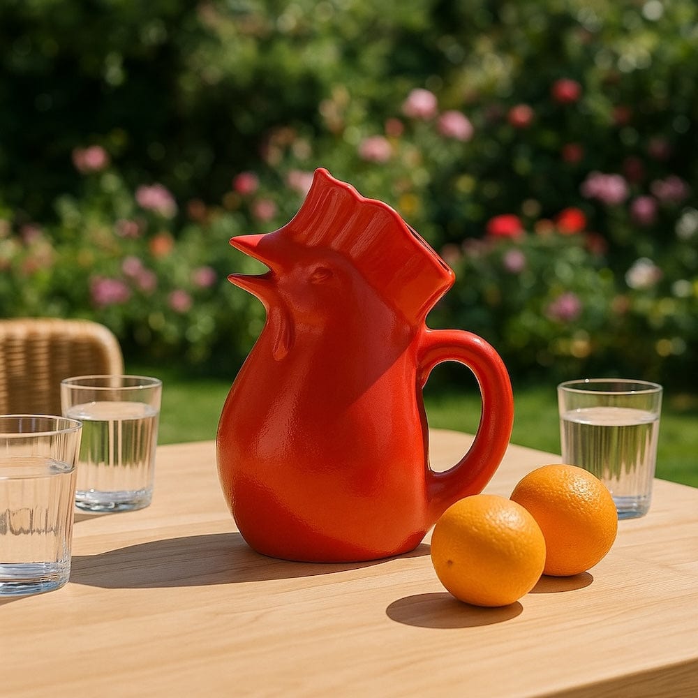 Rooster-Shaped Ceramic Pitcher - Red