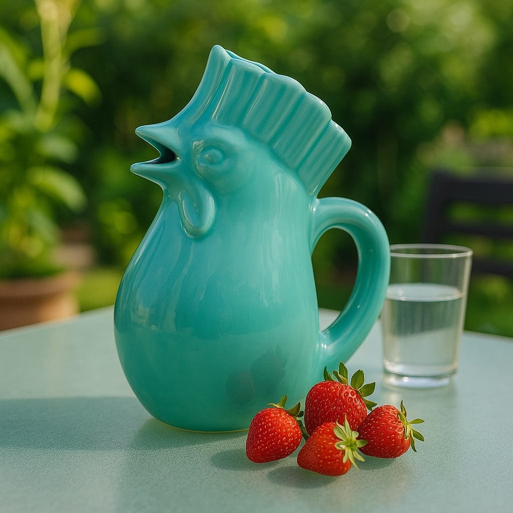 Rooster-Shaped Ceramic Pitcher - Turquoise