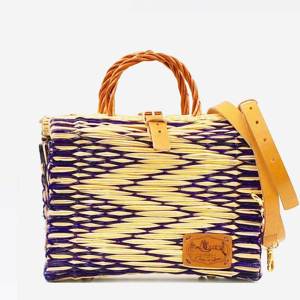 Sac cabas en jonc 26cm - Violet & naturel