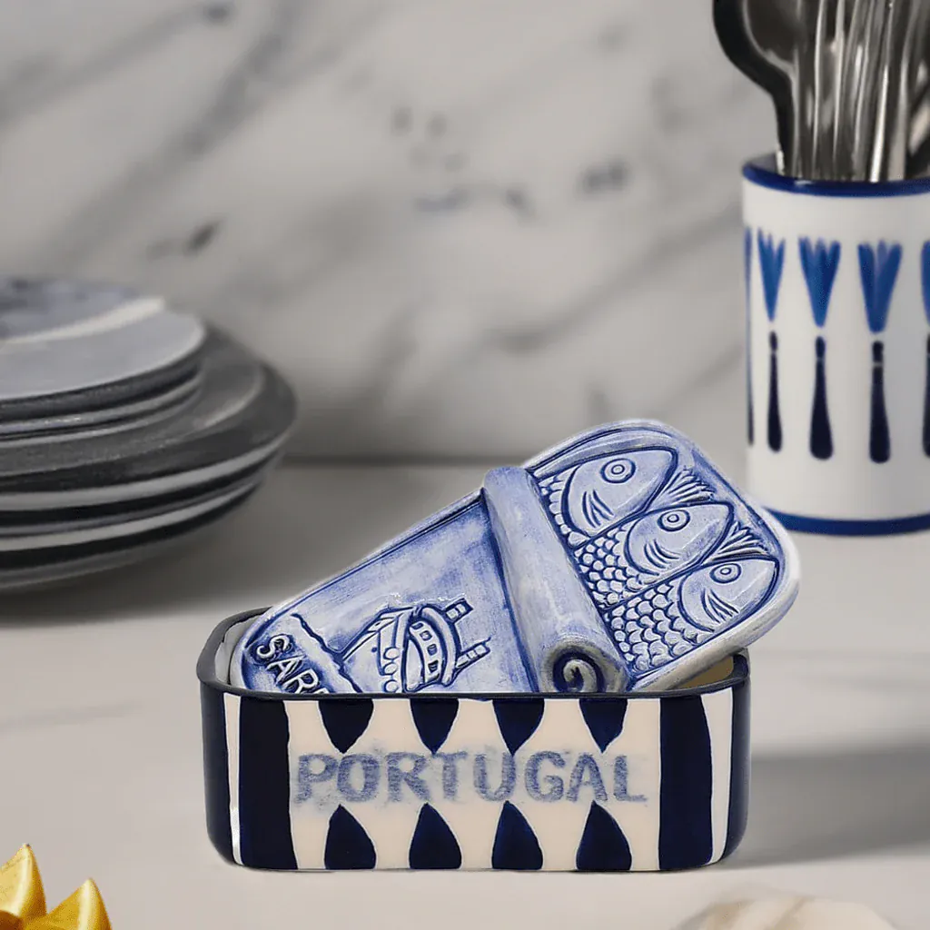 Sardinhas I Striped Ceramic Box - Blue