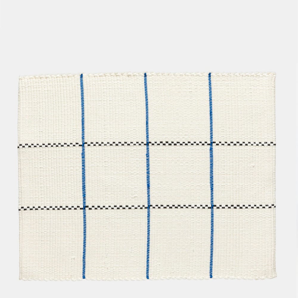 Set de table en coton recyclé - Blanc cassé & bleu