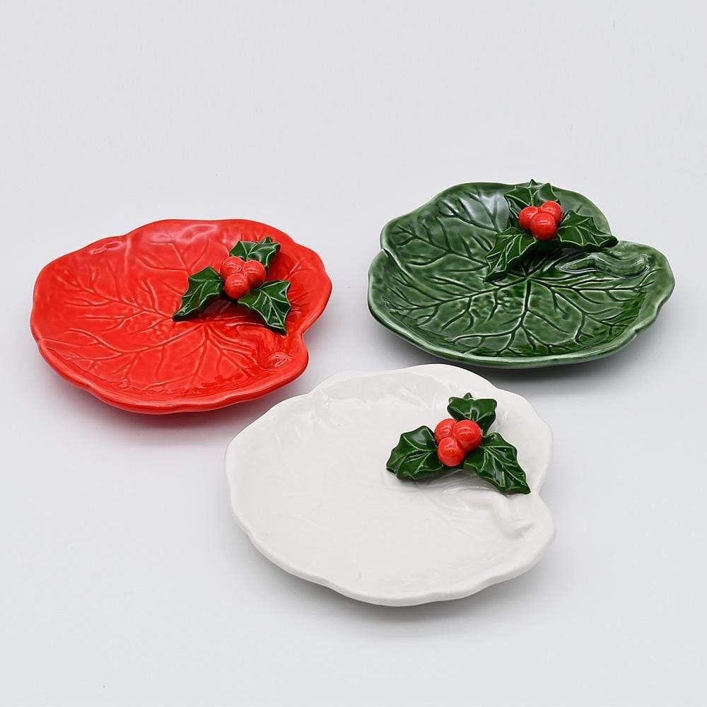 Small Ceramic Dish with a Holly Leaf - Red