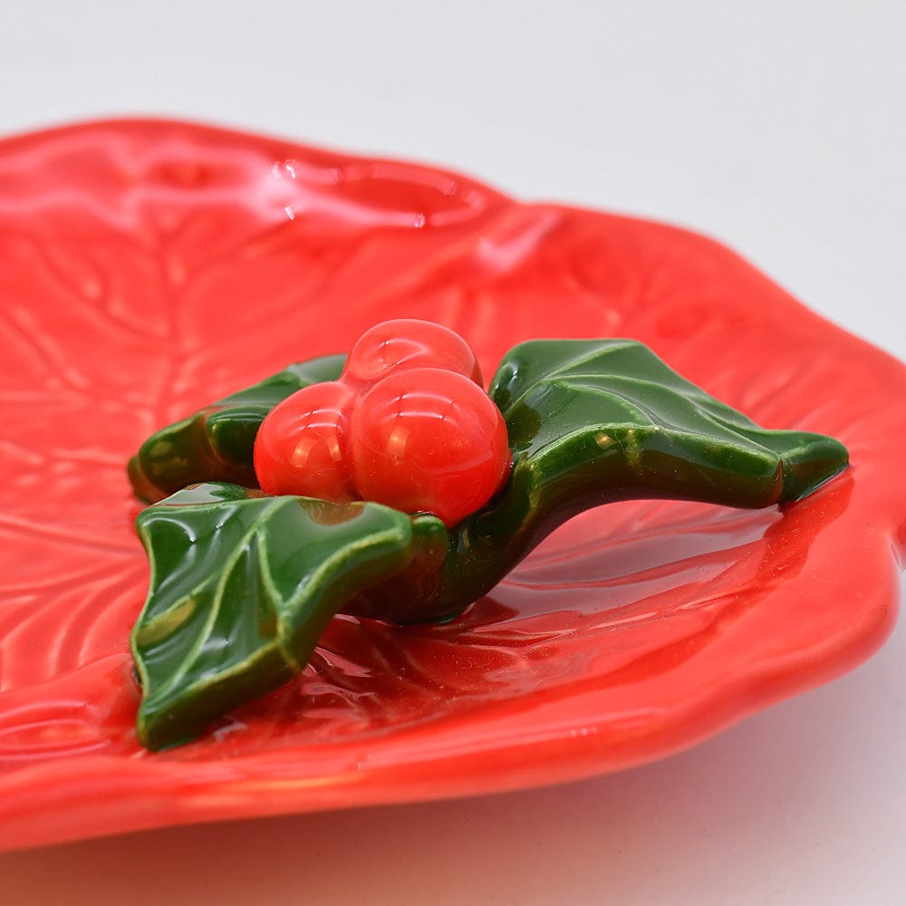Small Ceramic Dish with a Holly Leaf - Red