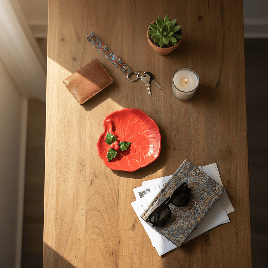 Small Ceramic Dish with a Holly Leaf - Red