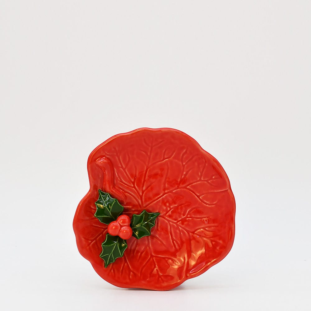 Small Ceramic Dish with a Holly Leaf - Red