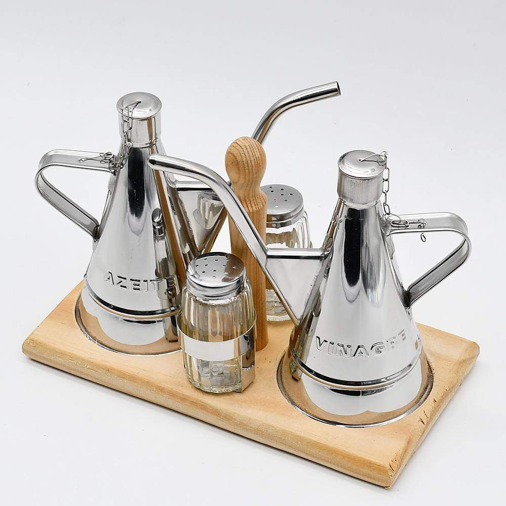 Stainless steel and wood Condiment set