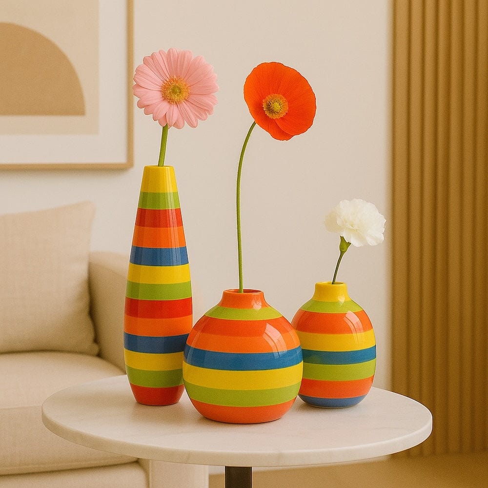 Striped Ceramic Vase - Multicolored